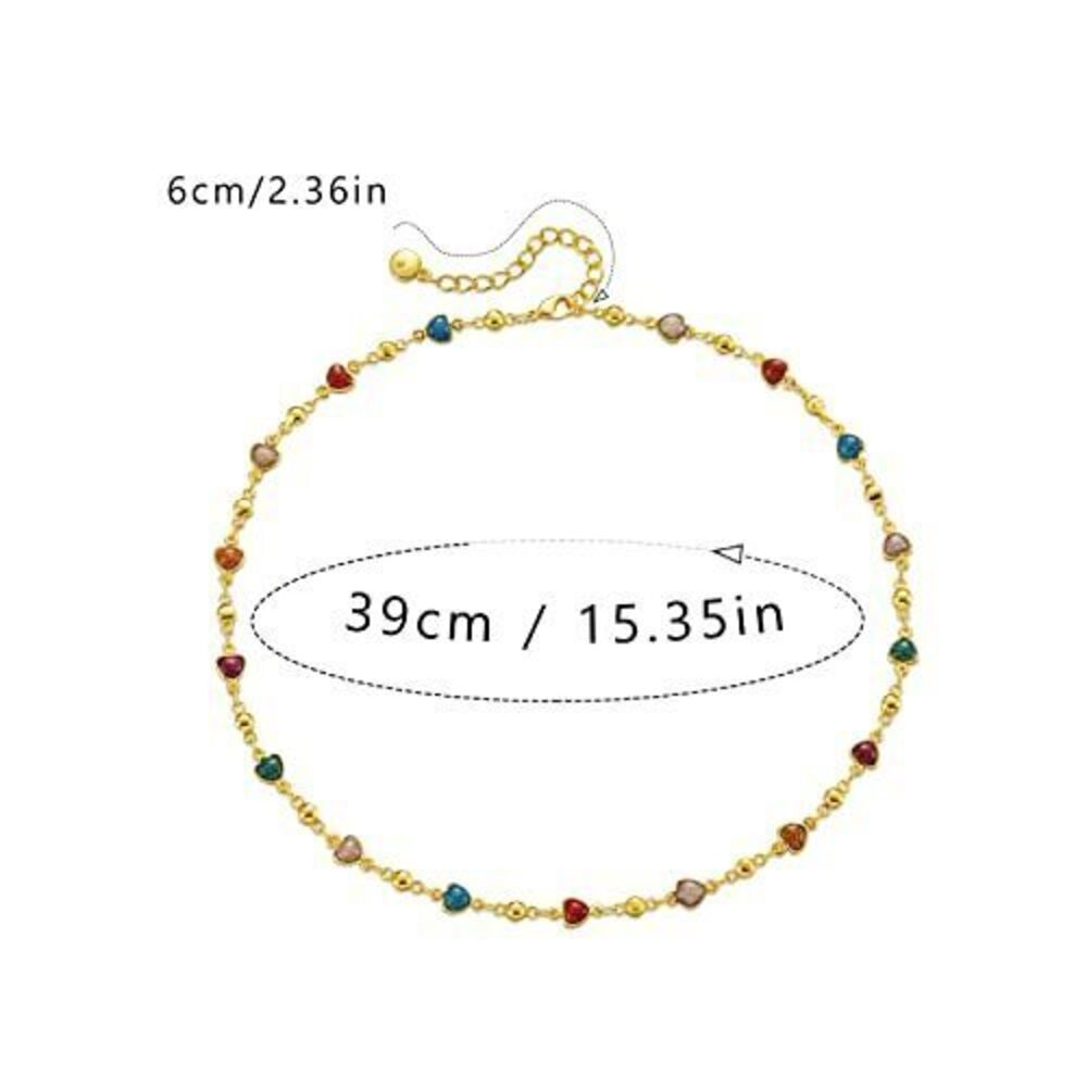 6037 Heart Choker Necklace 18k Gold Plated Adjustable Colorful Gold Heart - Picture 6 of 6
